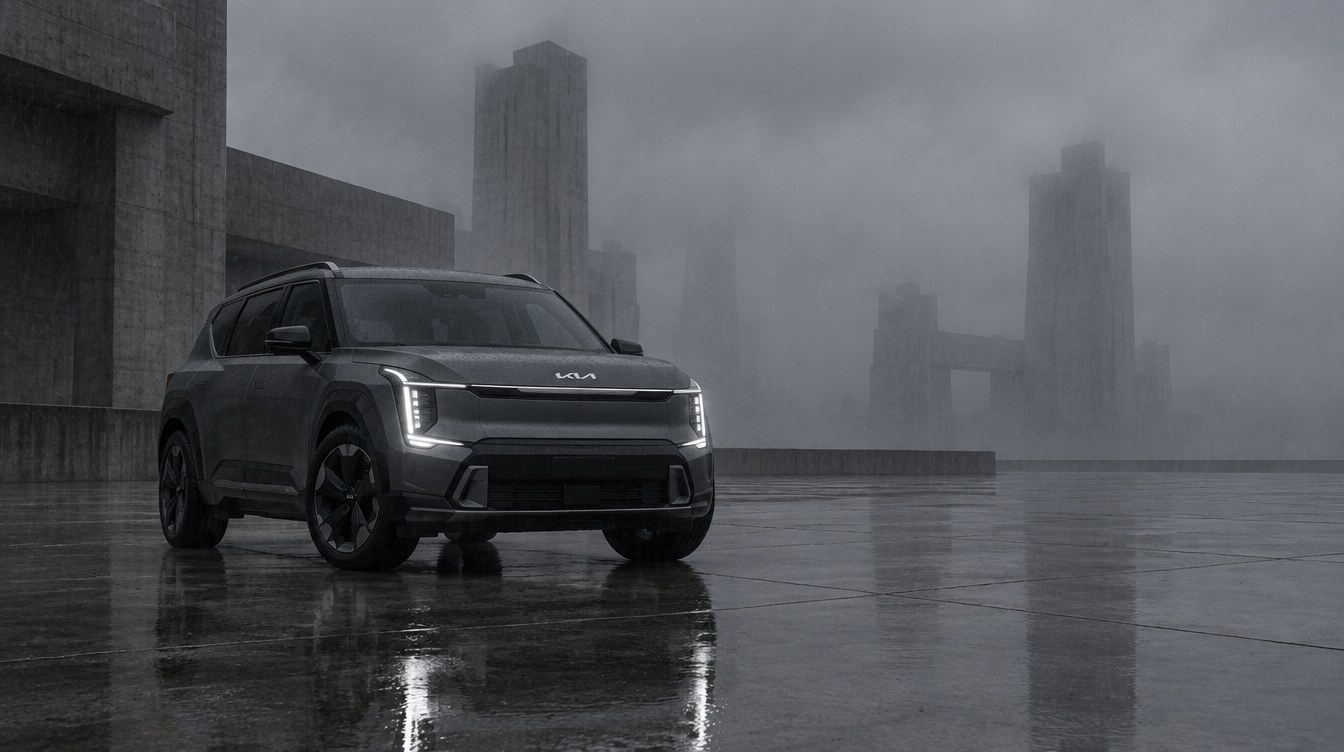 Kia EV9 w deszczu